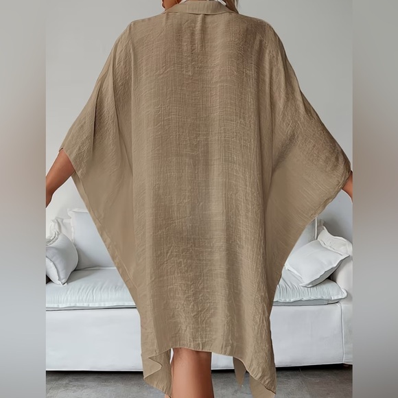 CHIC Solid Beige Beach Cover-Up Button Front Lightweight One Size - Picture 2 of 4